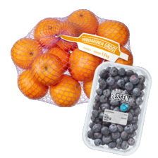 Grote mandarijnen net à 1.5 kilo
of blauwe bessen schaal à 300 gram